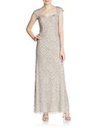 Adrianna Papell Beaded Cap-sleeve Gown