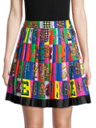 Versace Alphabet-print Pleated Silk Skirt