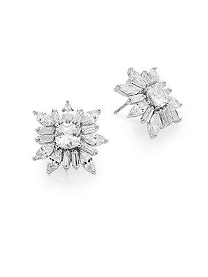 Cz By Kenneth Jay Lane Floral Cushion Cluster Earrings