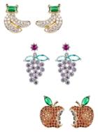 Eye Candy La Luxe 3-pair Two-tone & Crystal Tropical Fruit Stud Earrings Set