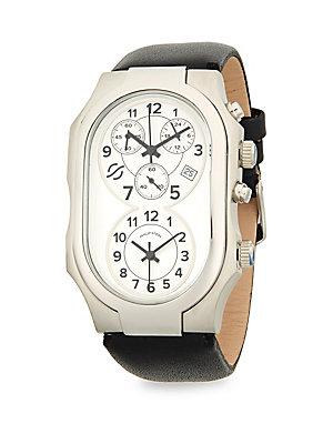 Philip Stein Stainless Steel Oval Leather-strap Watch