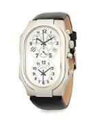 Philip Stein Stainless Steel Oval Leather-strap Watch