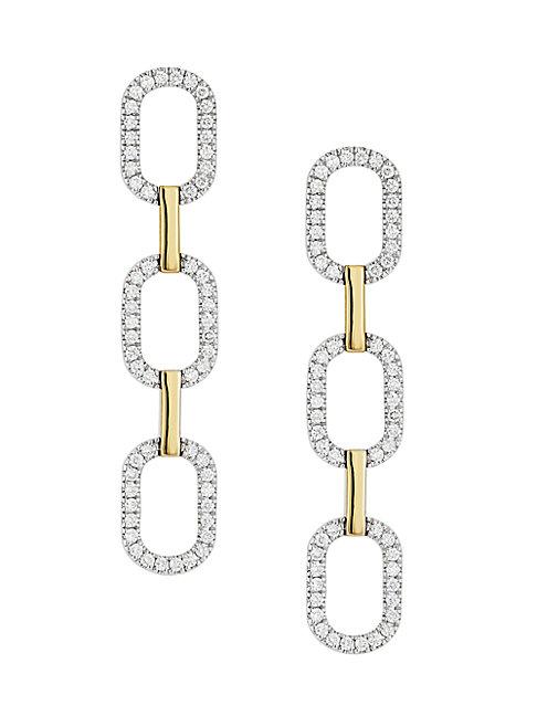 Nephora Two-tone 14k Yellow & White Gold & Diamond Drop Earrings