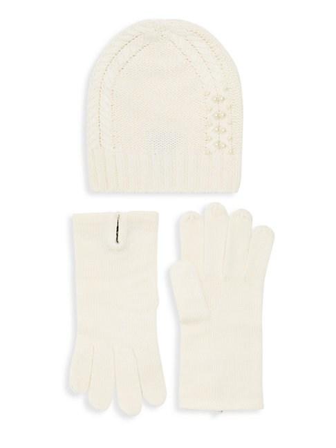 Badgley Mischka Pearl Embellished Hat & Glove Set