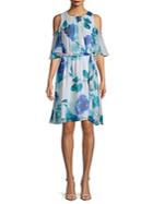 Calvin Klein Floral Chiffon Cold-shoulder Dress