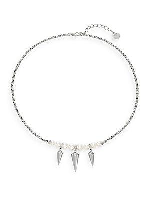 Majorica 6mm-8mm White Round Pearl Spiked Necklace