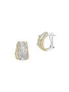 Effy 14k White & Yellow Gold Diamond Omega Earrings