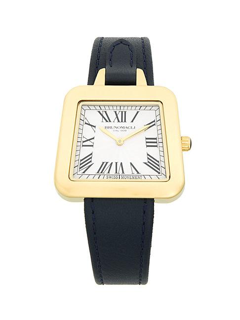 Bruno Magli Signature Trapezoid Goldtone Stainless Steel & Leather-strap Watch