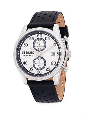 Versus Versace Classic Stainless Steel And Leather-strap Watch