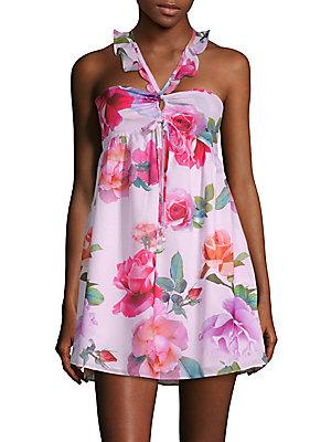 6 Shore Road Floral-print Smocked Mini Dress
