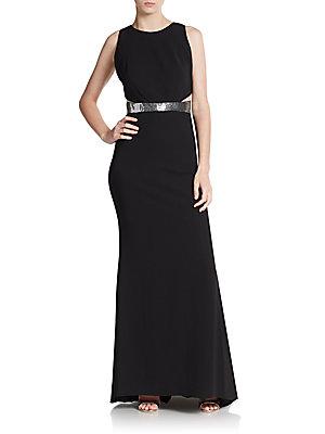 Carmen Marc Valvo Collection Sequined Inset Gown