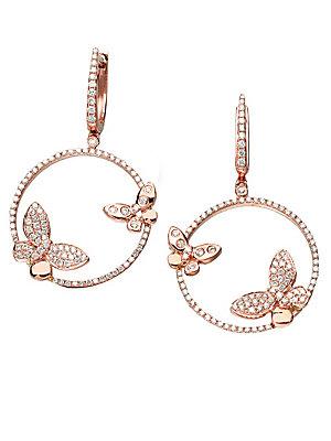 Effy Diamond Butterfly Earrings In 14 Kt. Rose Gold