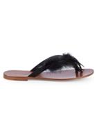Christian Dior Ethnie Feather-trimmed Leather Thong Sandals
