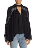 Free People Embroidered Cutout Blouse