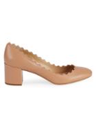 Chlo Scalloped Leather Block Pumps