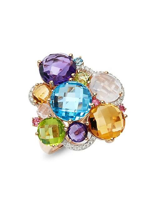 Effy Diamond Multi-gemstone 14k Rose Gold Cluster Ring