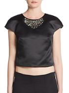 Milly Beaded Cap-sleeve Cropped Top