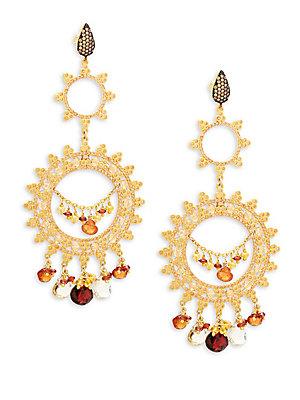Azaara Goldtone & Garnet Chandelier Earrings