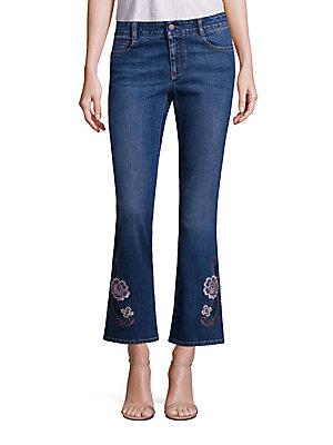 Peserico Skinny Kick Flare Jeans Withfloral Embroidery