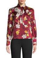 Alice + Olivia By Stacey Bendet Crogran Floral Silk Tie Blouse
