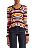 Cinq Sept Zana Striped Peplum Sweater