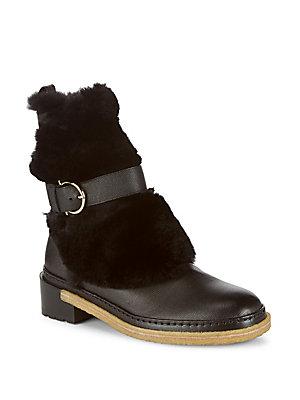 Salvatore Ferragamo Furio Fur Leather Ankle Boots