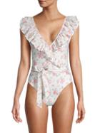 Loveshackfancy Ruffled Plunging One-piece Suit