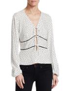 Scripted Tie Front Polka Dot Blouse