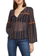 Bcbgmaxazria Embroidered Sheer Bell-sleeve Top