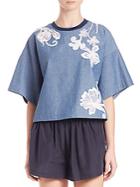 3.1 Phillip Lim Floral Embroidered Chambray Boxy Tee