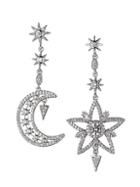 Eye Candy La Luxe Silvertone & Crystal Star & Moon Mismatched Drop Earrings