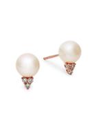 Saks Fifth Avenue 14k Rose Gold Fresh Water Pearl & Diamond Stud Earrings