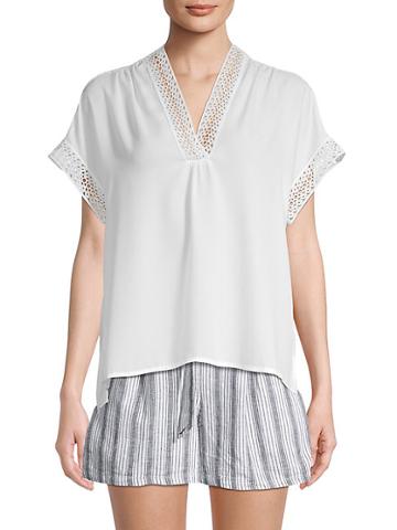 Max Studio Embroidered Eyelet-trimmed High-low Top