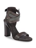 Brunello Cucinelli Studded Leather Block Heel Sandals/4