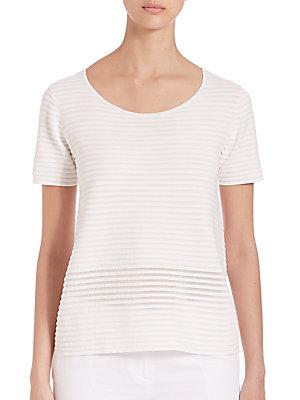 Lafayette 148 New York Striped Crepe Top