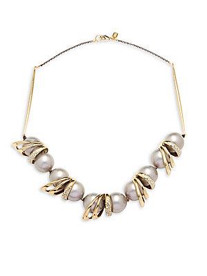 Alexis Bittar 10k Yellow Gold Crystal & 18mm Pearl Necklace