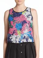 Milly Floral-print Paillette Silk Top