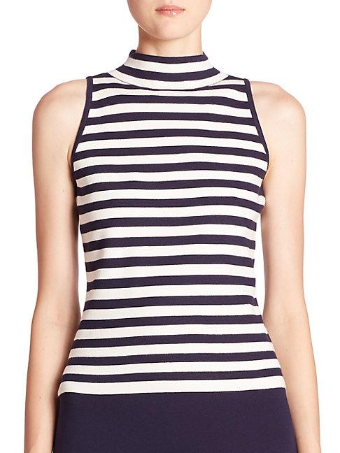 Milly Striped Funnelneck Sleeveless Top