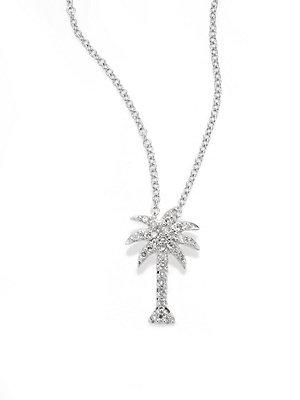 Effy Diamond & 14k White Gold Palm Tree Pendant Necklace