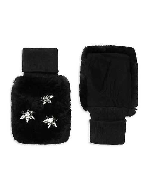Glamourpuss Star Rabbit Fur & Leather Mittens
