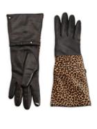 Diane Von Furstenberg Leopard Calf Hair & Leather Tech Gloves