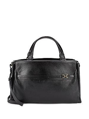 Halston Heritage Leather Goldtone Zip Top Handbag