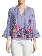 Laundry By Shelli Segal Embroidered Stripe Blouse