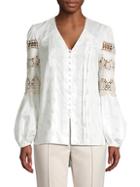 Elie Tahari Leigha Embroidered Lace Eyelet Marie Sleeve Blouse
