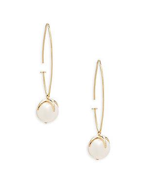 Belpearl 10mm White Freshwater Semi-round Pearl & 14k Yellow Gold Dangle Earrings