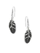 John Hardy Sterling Silver Black Sapphire & Black Spinel Leaf Drop Earrings