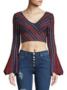 Ronny Kobo Mantha Bell-sleeve Cropped Top