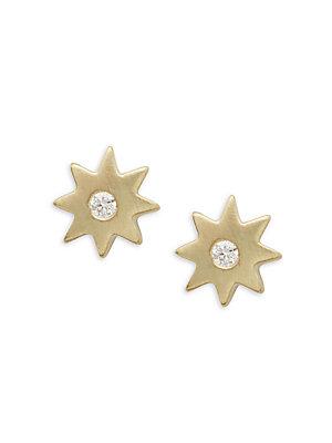 Kc Designs White Diamond & 14k Yellow Gold Star Stud Earrings