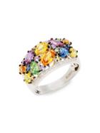 Effy 14k White Gold Multi-color Sapphire & Diamond Cluster Ring