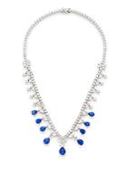 Cz By Kenneth Jay Lane Mixed Stone Halo Drop Necklace/silvertone